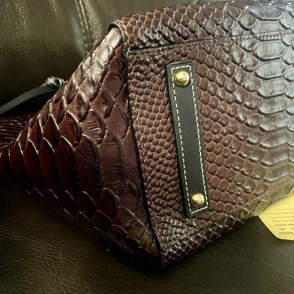 Dooney & Bourke  Denison Maxine Espresso Brown/Black Leather Tassel Tote Bag - Picture 7 of 12